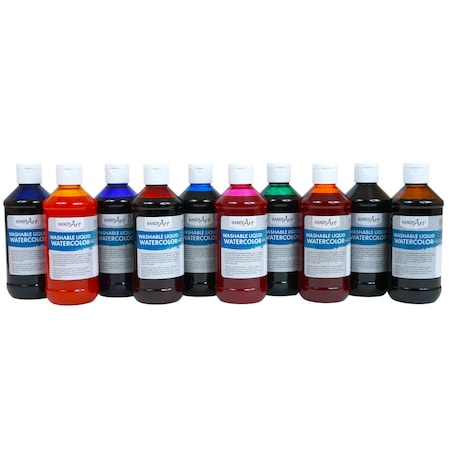 Handy Art Washable Liquid Watercolors, 8oz, 10-Color Basic Kit 882-275